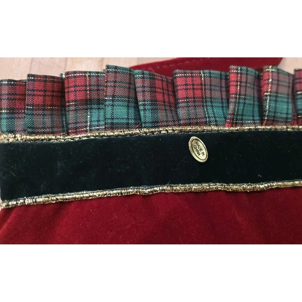 VTG Burgundy Velvet Christmas Stocking Tartan Plaid Gold Wreath Picture Frame - Picture 6 of 10